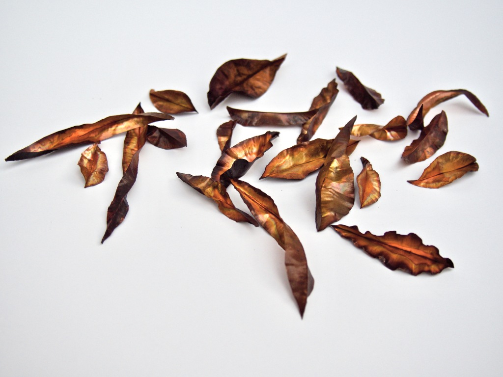 Small hand forged copper leaves